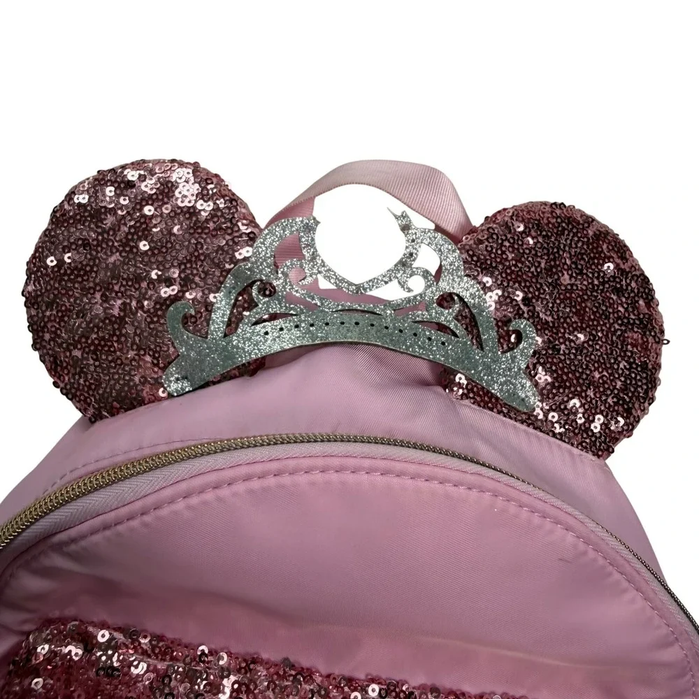 Disney Parks Bibbidi Bobbidi Boutique Pink Sequin‎ Tiara Mouse Ears Backpack
